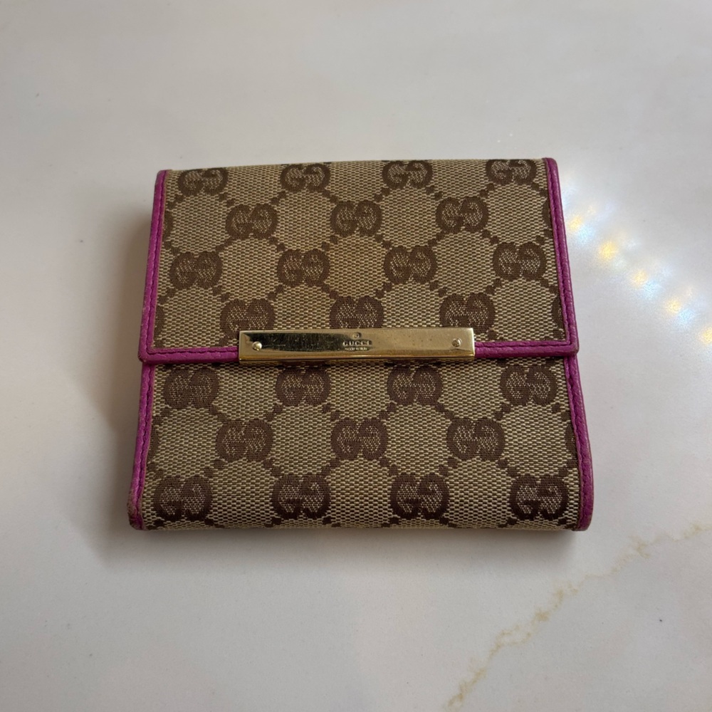 Gucci Brown and Pink Key Card Holder